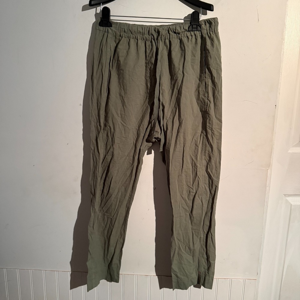 Xirena Medium Women Cropped Ankle Pants Green 100% Cotton‎ Drawstring Minimalist